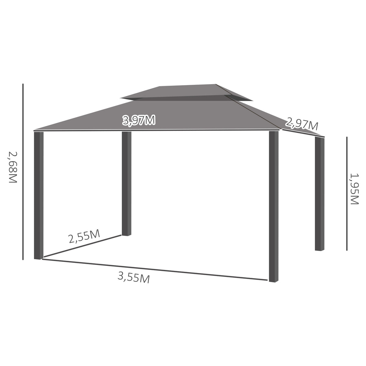 Pavilion Garden Pavilion 4 X 3 M Garden Tent Marquee Party Tent With 4X Side Panels 4 X Mosquito Net Breathable Double Roof Metal Polyester
