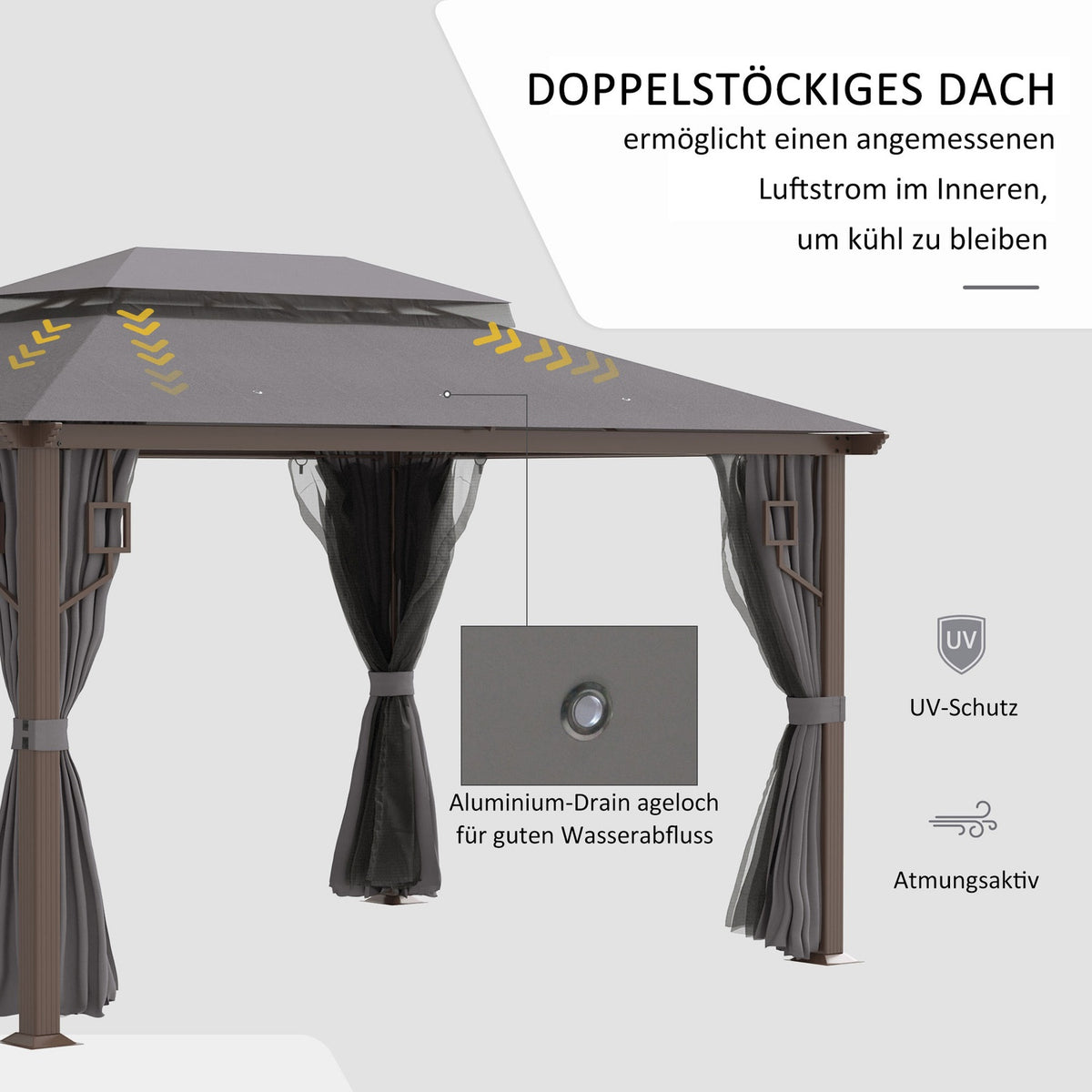 Pavilion Garden Pavilion 4 X 3 M Garden Tent Marquee Party Tent With 4X Side Panels 4 X Mosquito Net Breathable Double Roof Metal Polyester
