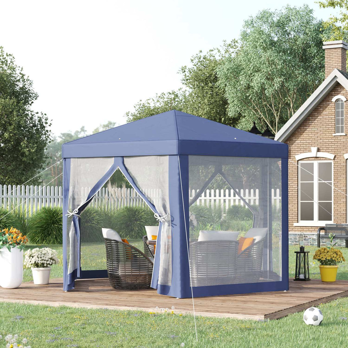 Pavilion Garden Pavilion With Mosquito Net, Hexagonal, Polyester+Metal, Blue, 195X250X250Cm