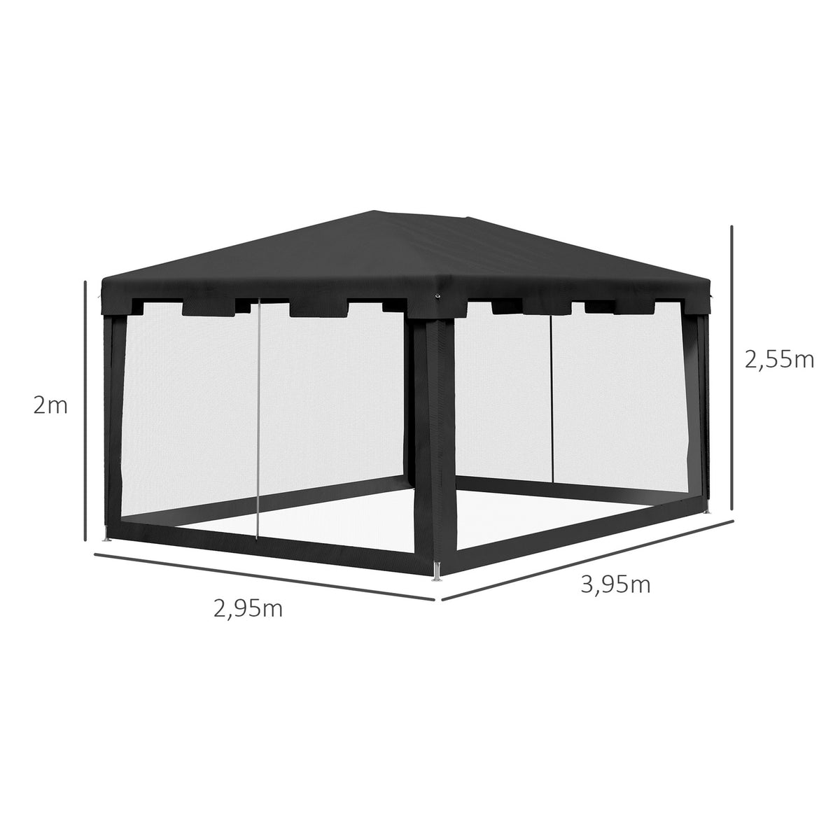 Pavilion Party Tent Approx. 4 X 3 M Garden Pavilion Garden Tent Marquee With Mesh Side Walls For Balcony, Terrace, Metal Pe Dark Grey