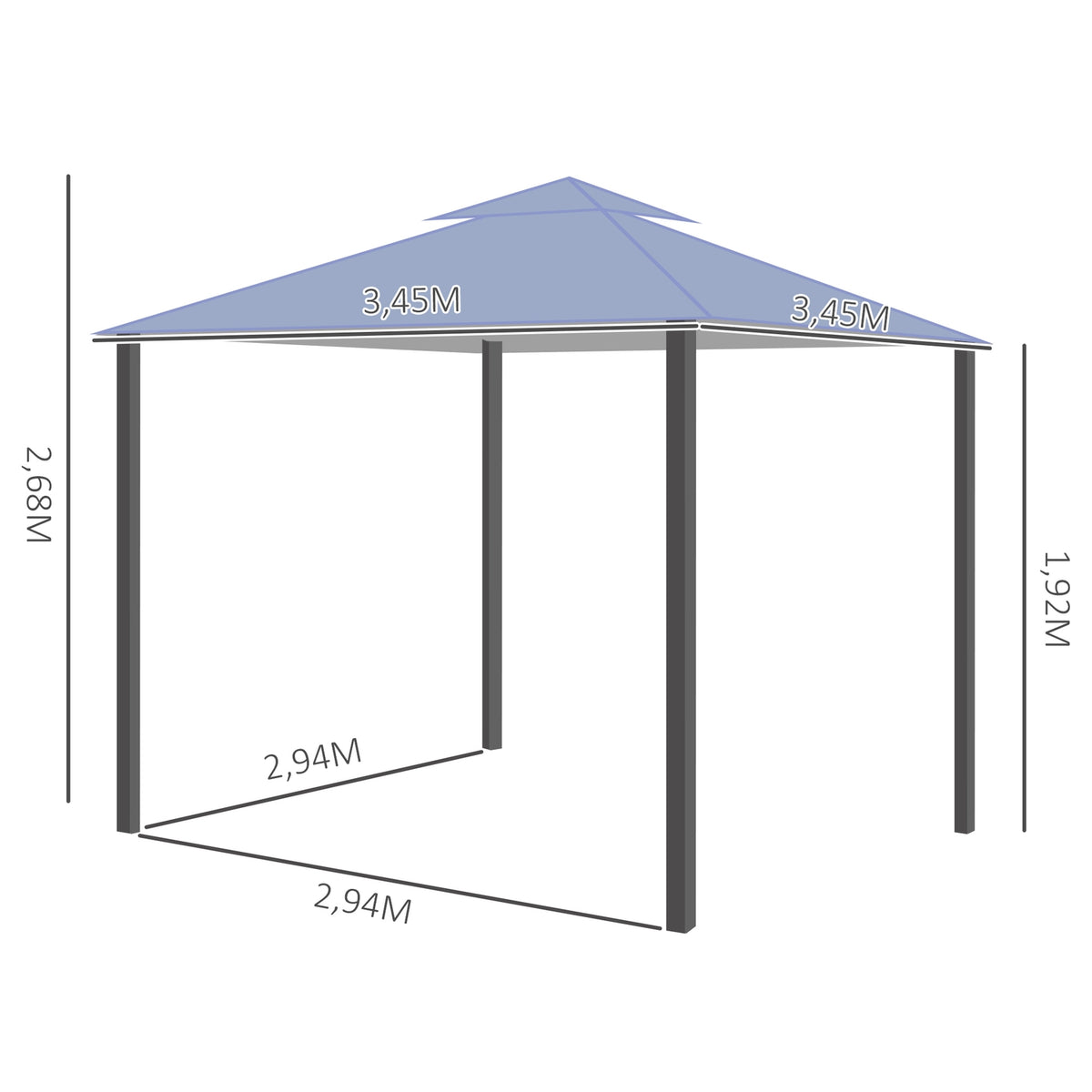 Pavilion Party Tent Double Roof 3.45X3.45X2.68M Metal Polyester Gray