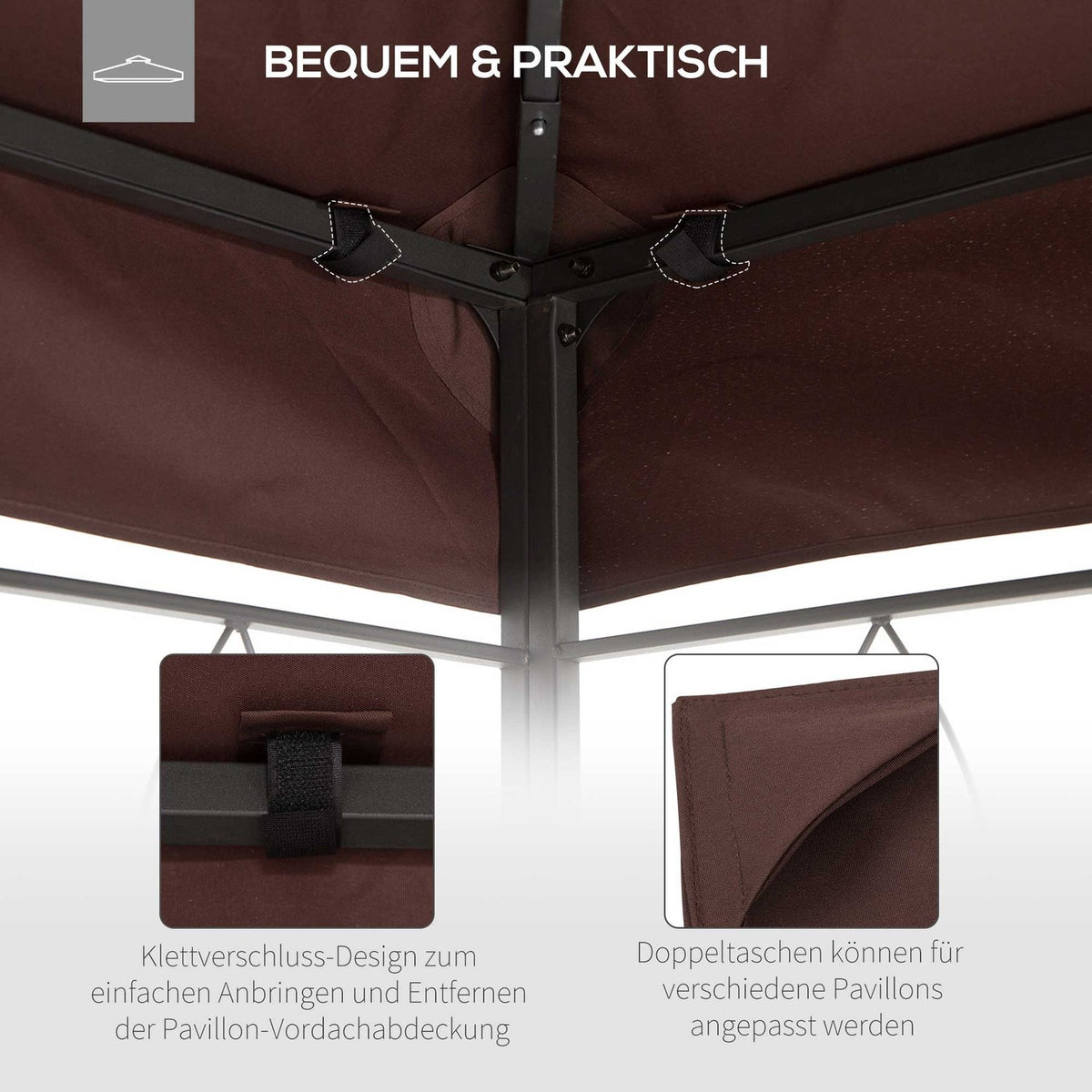 Pavilion Roof Replacement Polyester 3X4M Coffee Water-Repellent For Metal & Garden Gazebo