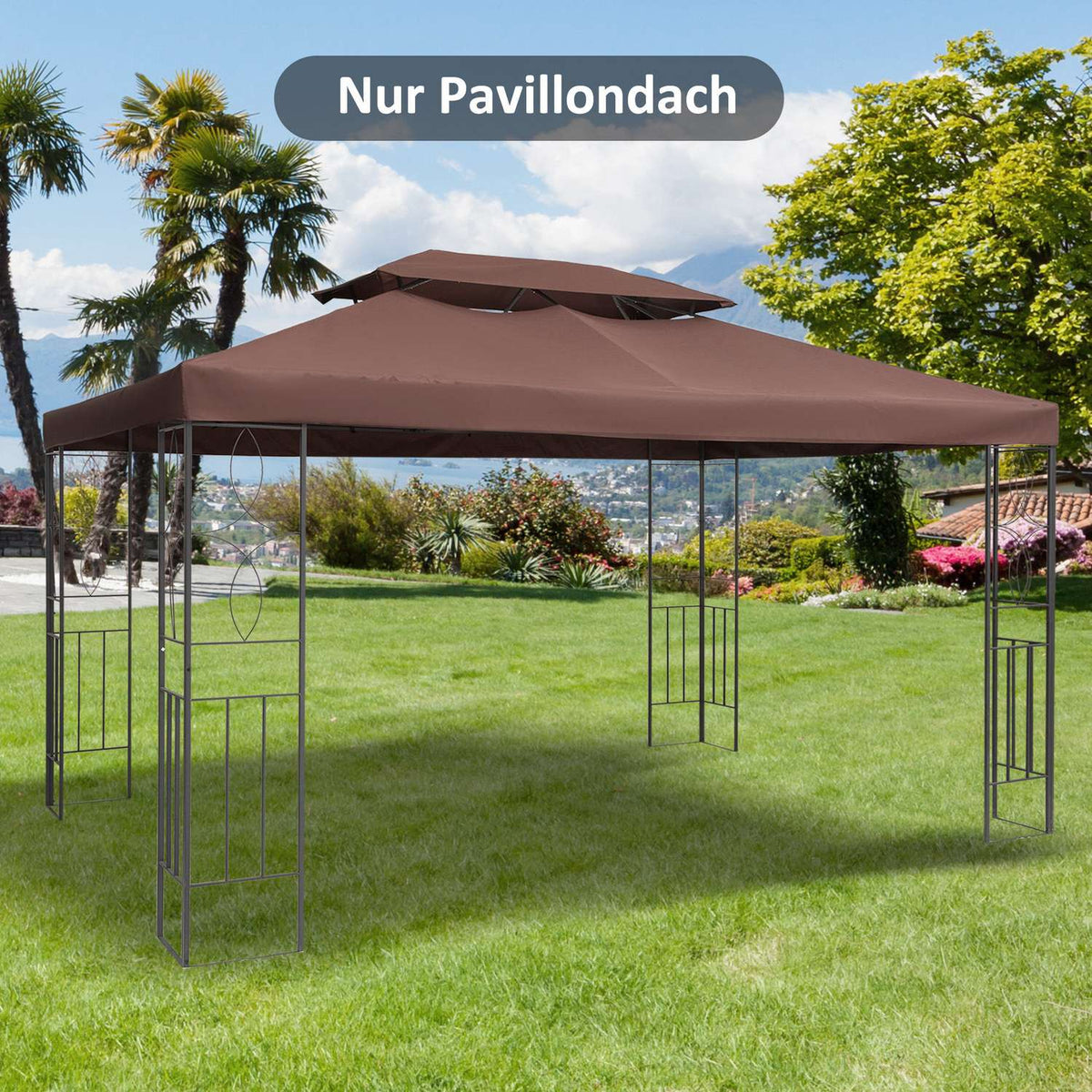 Pavilion Roof Replacement Polyester 3X4M Coffee Water-Repellent For Metal & Garden Gazebo