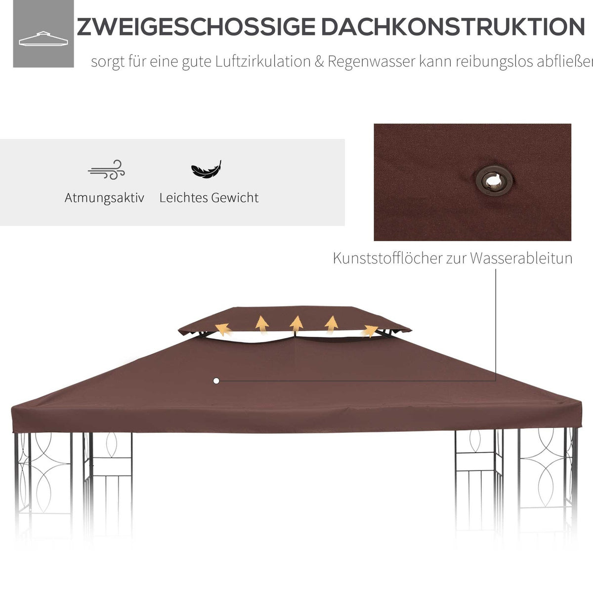 Pavilion Roof Replacement Polyester 3X4M Coffee Water-Repellent For Metal & Garden Gazebo