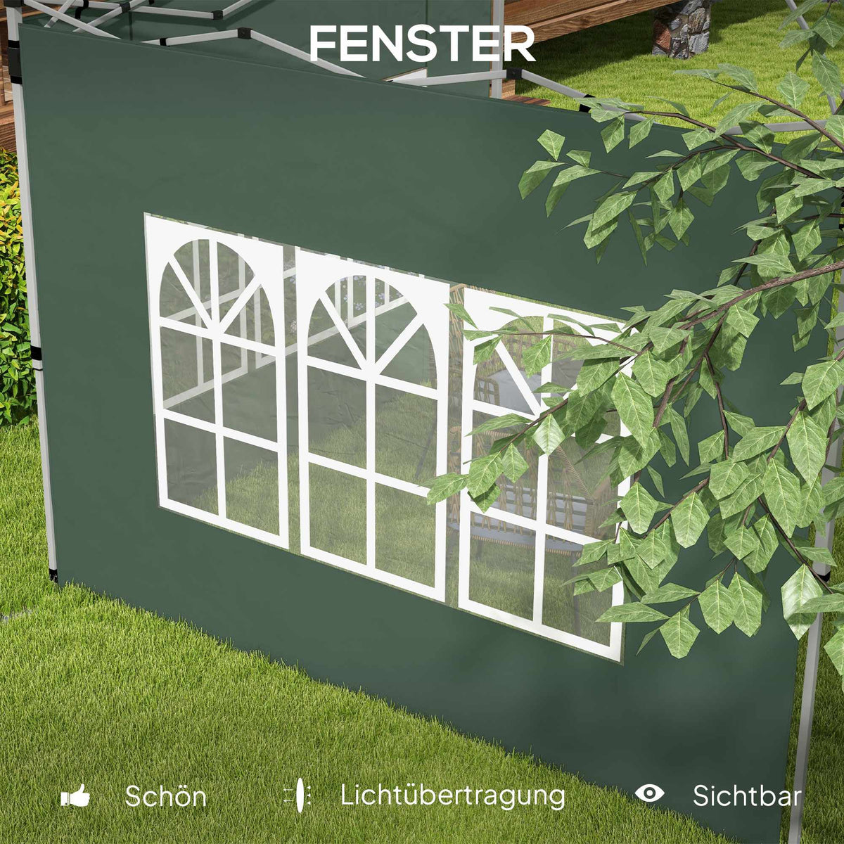 Pavilion Sidewalls Set with Windows, Waterproof, Green