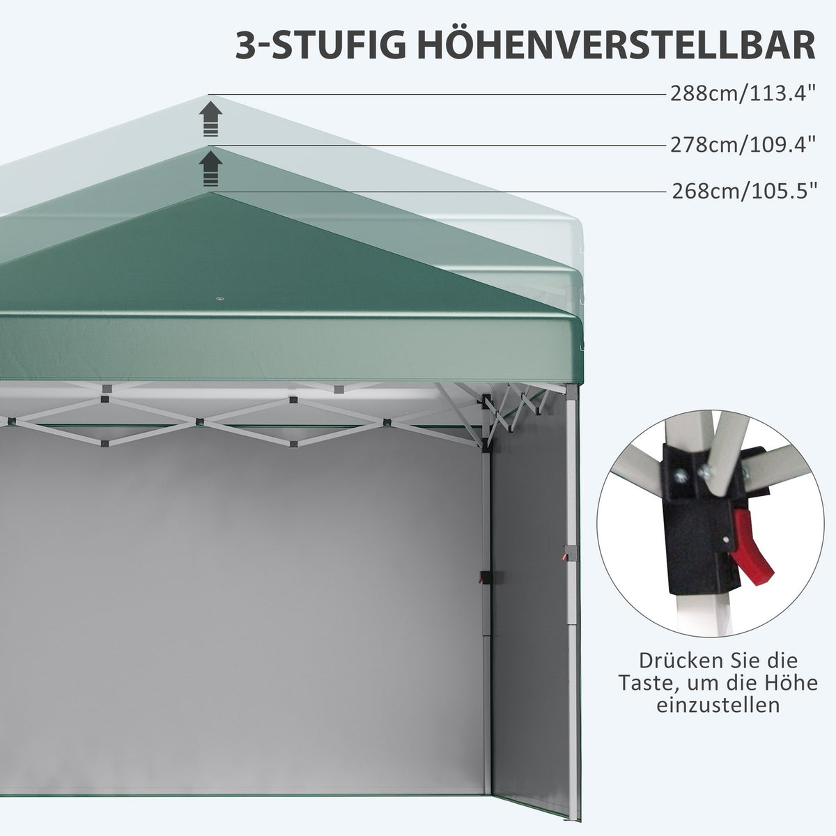 Pavilion approx. 3x3m, water-repellent, stable, winter-proof pop-up folding pavilion with 2 side walls, UV protection 30+, foldable party tent, garden tent with bag, garden pavilion for camping, garden, green