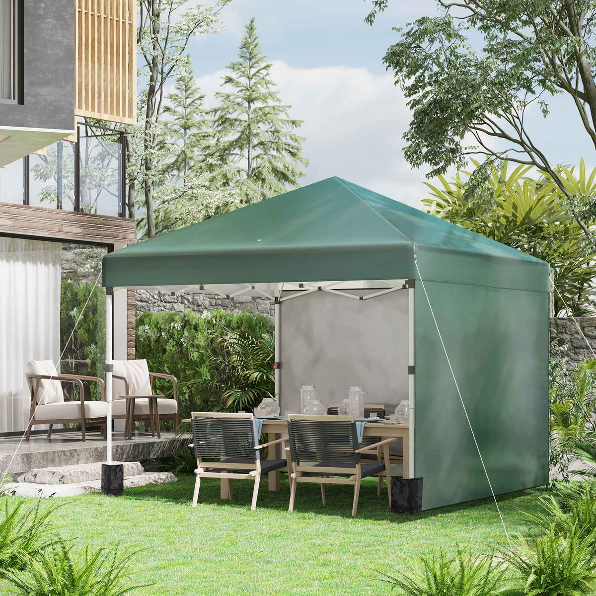 Pavilion approx. 3x3m, water-repellent, stable, winter-proof pop-up folding pavilion with 2 side walls, UV protection 30+, foldable party tent, garden tent with bag, garden pavilion for camping, garden, green