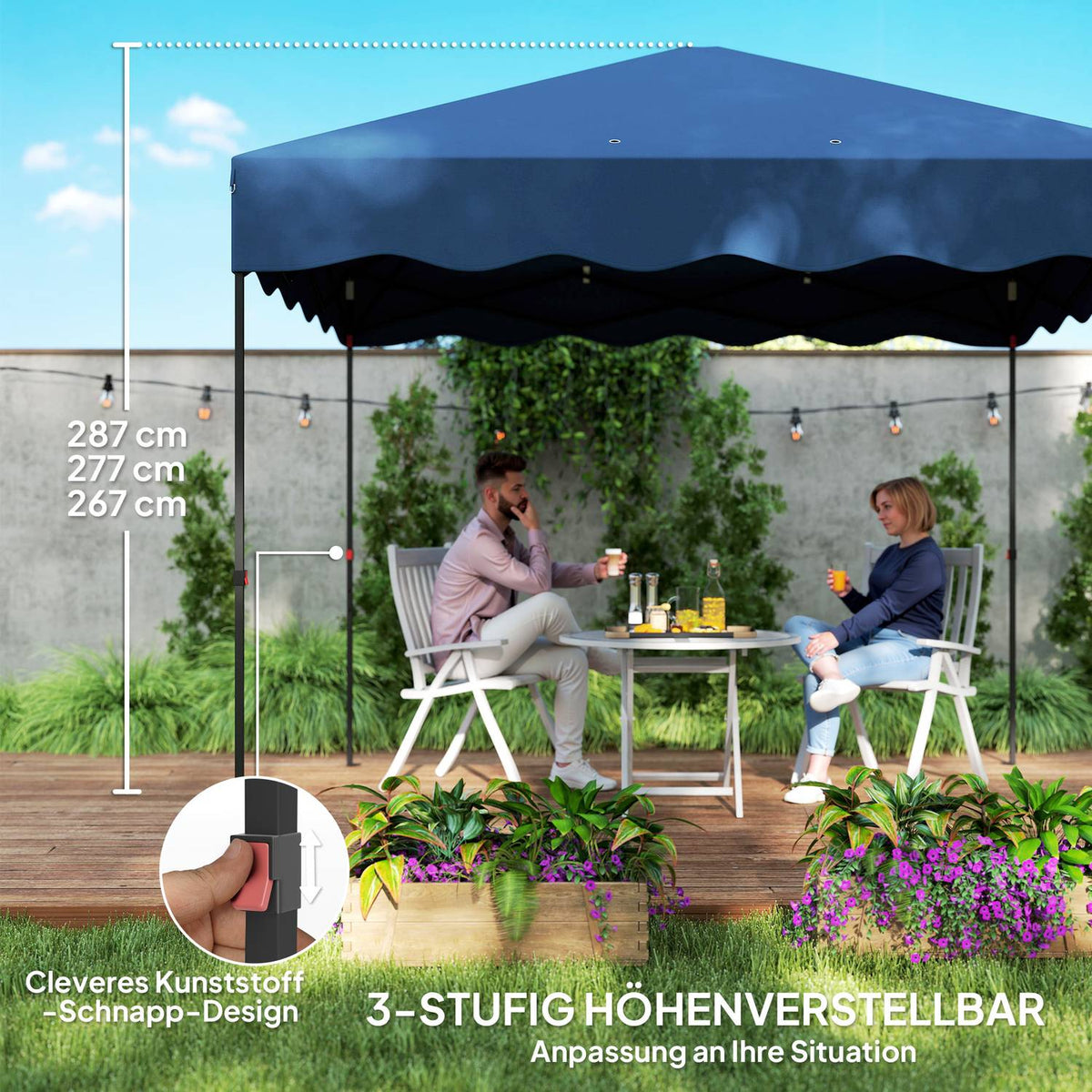 Pavilion approx. 3x3m, water-repellent, stable, winter-proof pop-up folding pavilion with UV protection 50+, foldable party tent, garden tent with roll-up bag, garden pavilion for camping, garden, dark blue