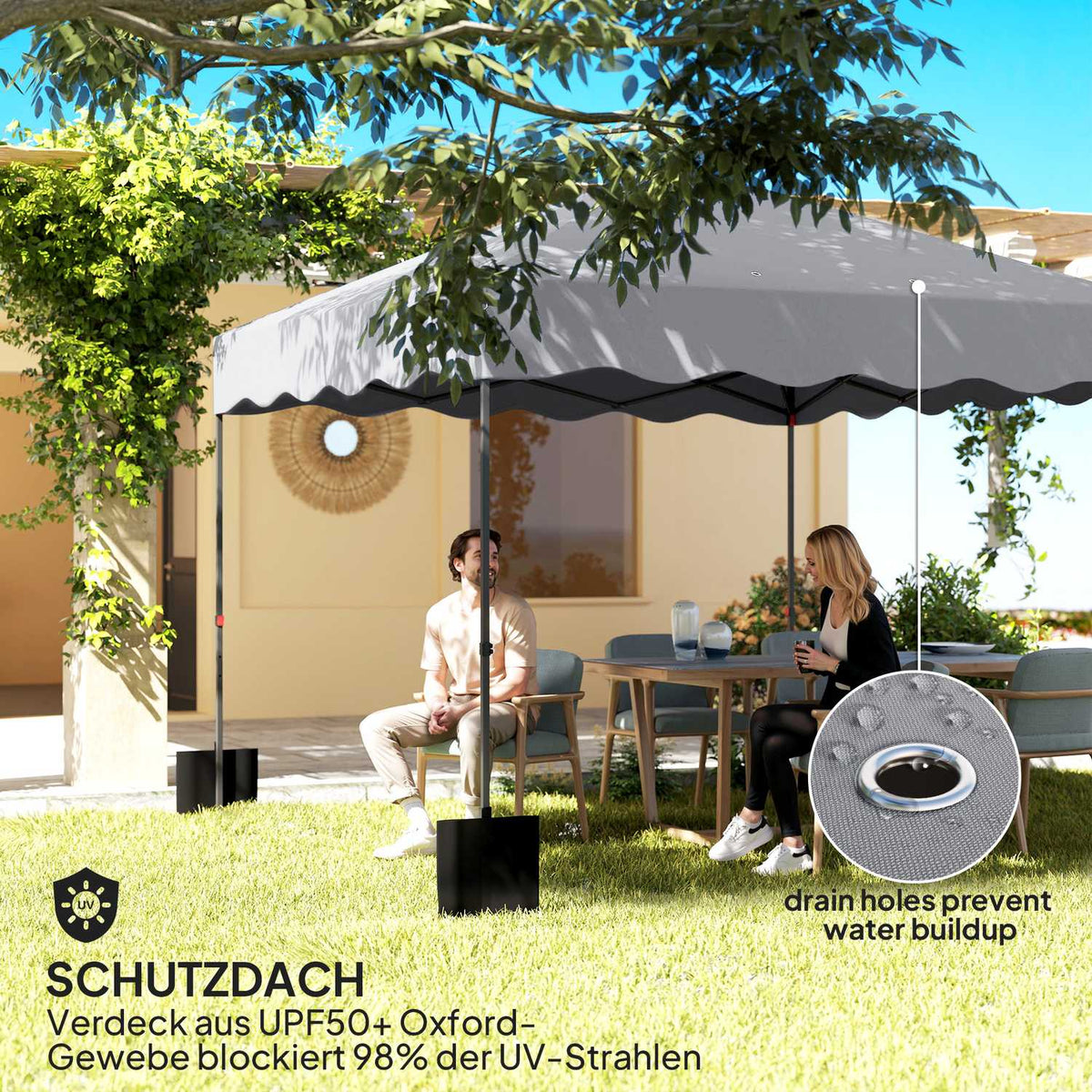 Pavilion approx. 3x3m, water-repellent, stable, winter-proof pop-up folding pavilion with UV protection 50+, foldable party tent, garden tent with roll-up bag, garden pavilion for camping, garden, light gray