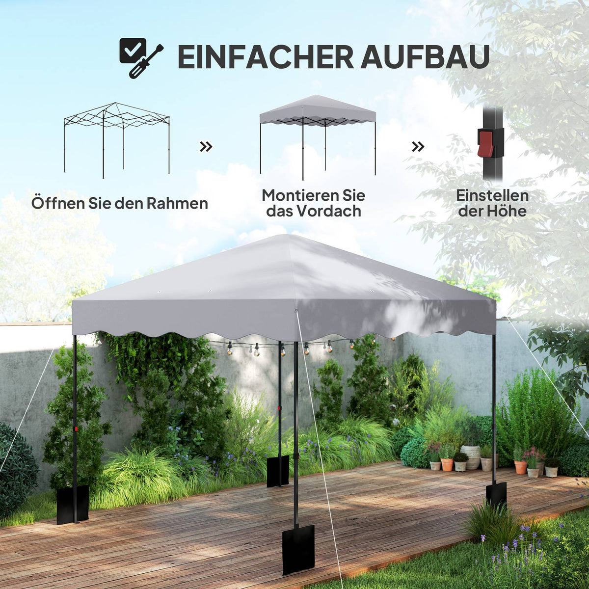 Pavilion approx. 3x3m, water-repellent, stable, winter-proof pop-up folding pavilion with UV protection 50+, foldable party tent, garden tent with roll-up bag, garden pavilion for camping, garden, light gray