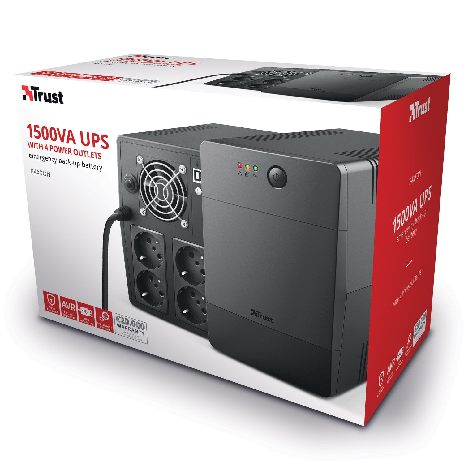 Paxxon 1500VA UPS 4 sockets Schuko