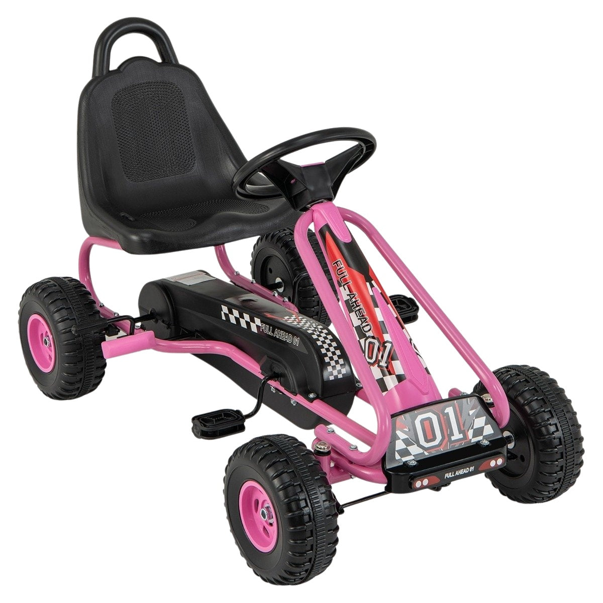 Pedal Go Kart for Kids, Adjustable Seat, Handbrake, Pink