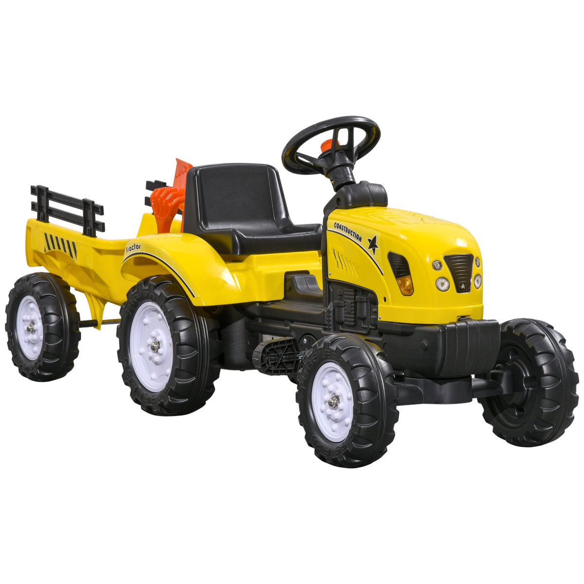 Pedal Tractor With Trailer Pedal Car Tractor Children'S Pedal Tractor Toy Vehicle For 3 Year Old Children Metal Yellow 133 X 42 X 51 Cm