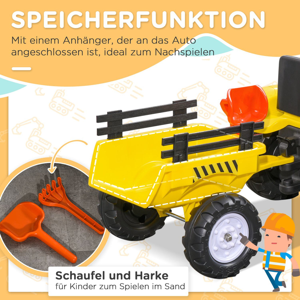 Pedal Tractor With Trailer Pedal Car Tractor Children'S Pedal Tractor Toy Vehicle For 3 Year Old Children Metal Yellow 133 X 42 X 51 Cm