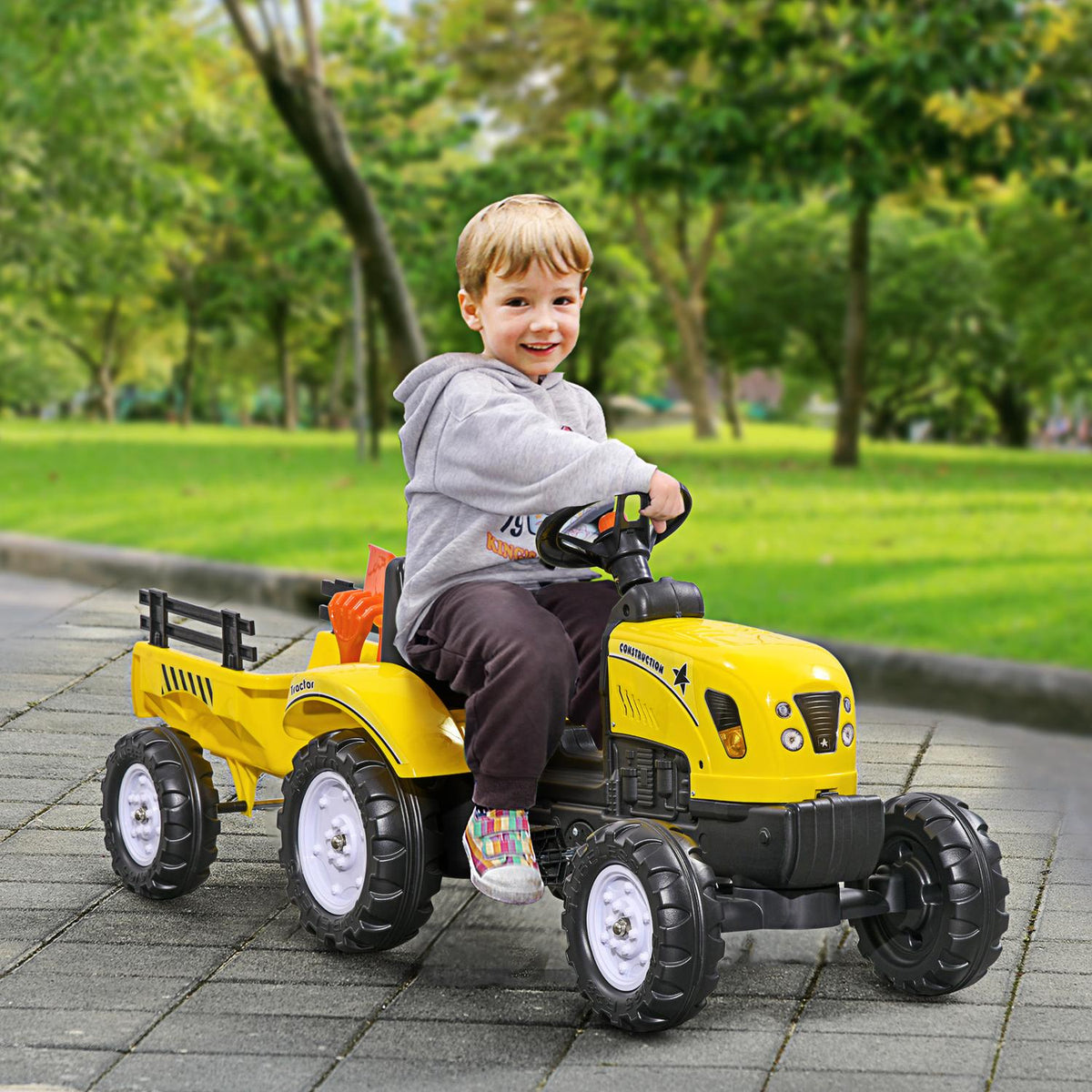Pedal Tractor With Trailer Pedal Car Tractor Children'S Pedal Tractor Toy Vehicle For 3 Year Old Children Metal Yellow 133 X 42 X 51 Cm