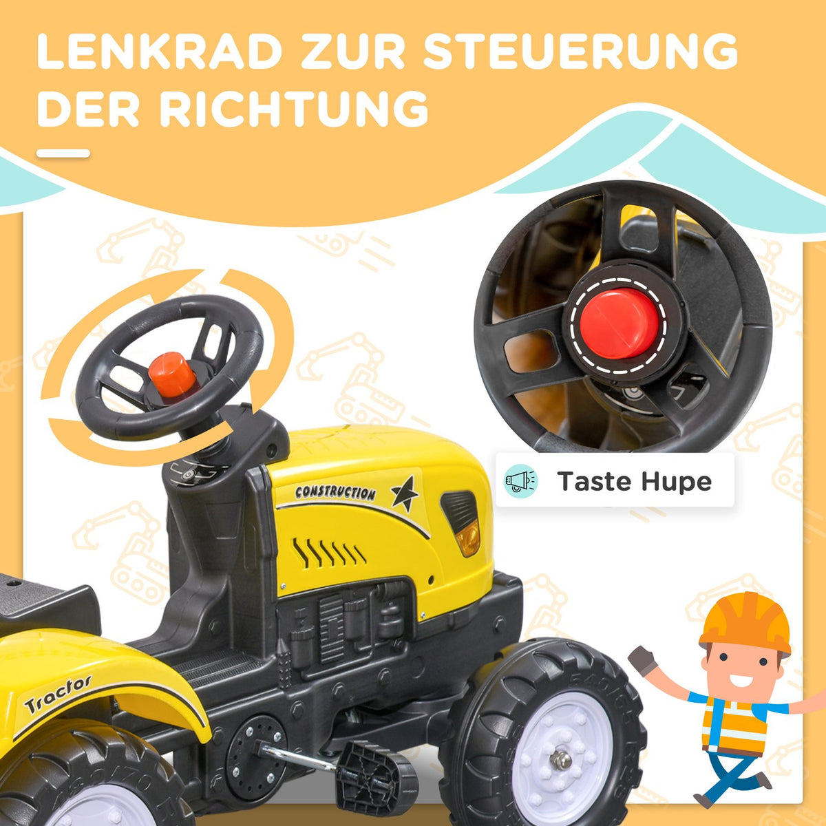 Pedal Tractor With Trailer Pedal Car Tractor Children'S Pedal Tractor Toy Vehicle For 3 Year Old Children Metal Yellow 133 X 42 X 51 Cm