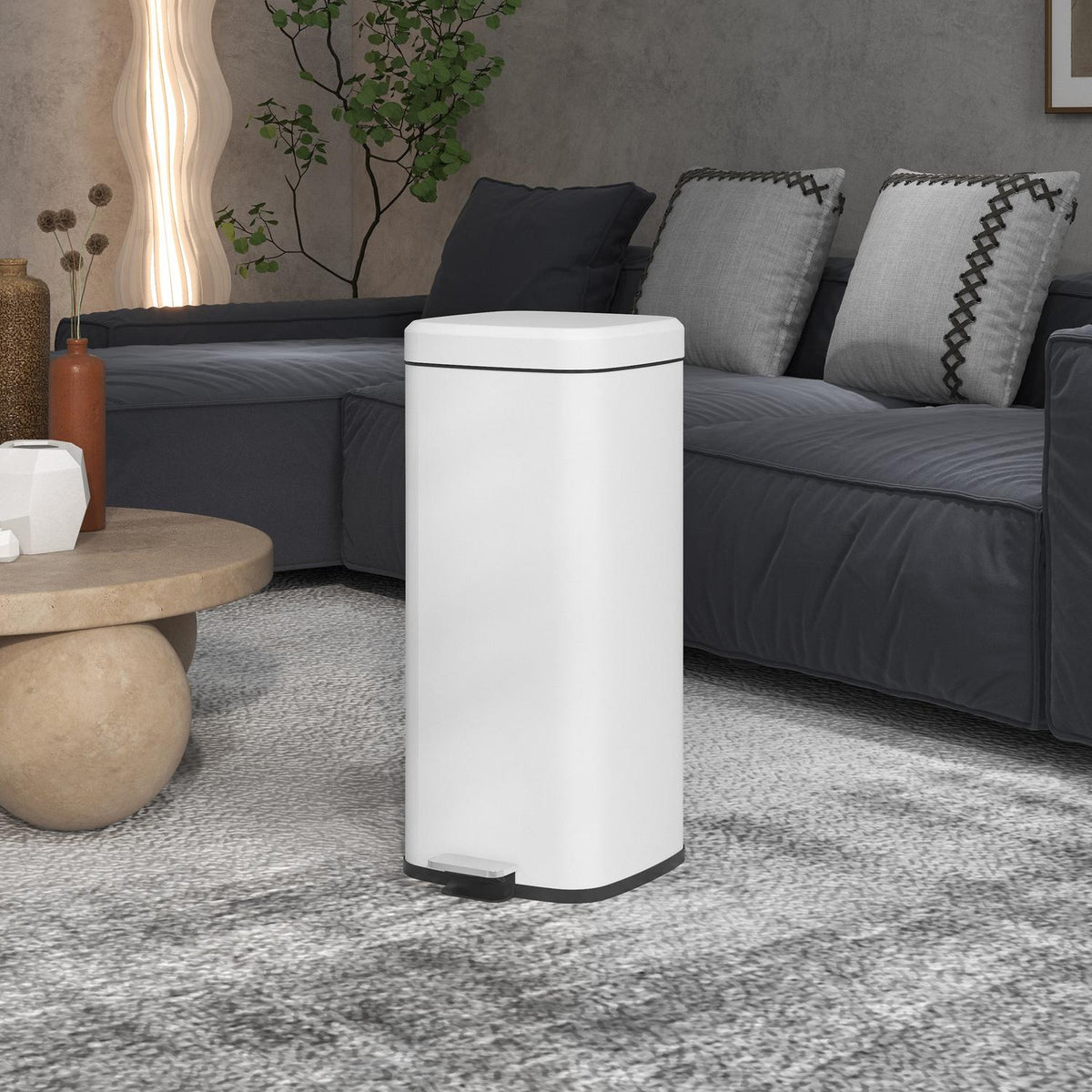 Pedal bin 30L cosmetic bin with lid and foot pedal, metal waste bin with inner bin for living room and office, 28 x 35 x 63.5 cm