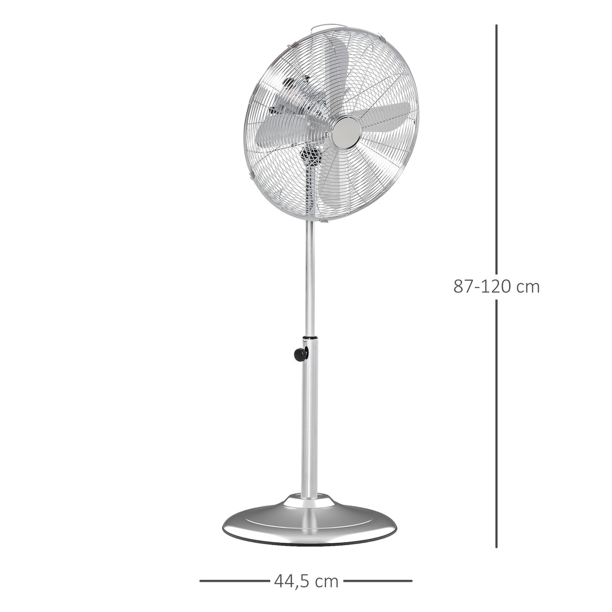 Pedestal Fan 120Cm, Height Adjustable, 3 Speed Levels, Adjustable Tilt Angle, Steel, Silver