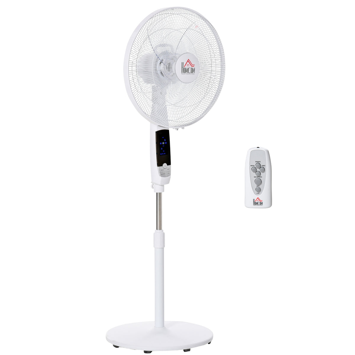 Pedestal Fan 138Cm White Fan With Timer, Remote Control, Height Adjustable, 3 Speeds, Steel