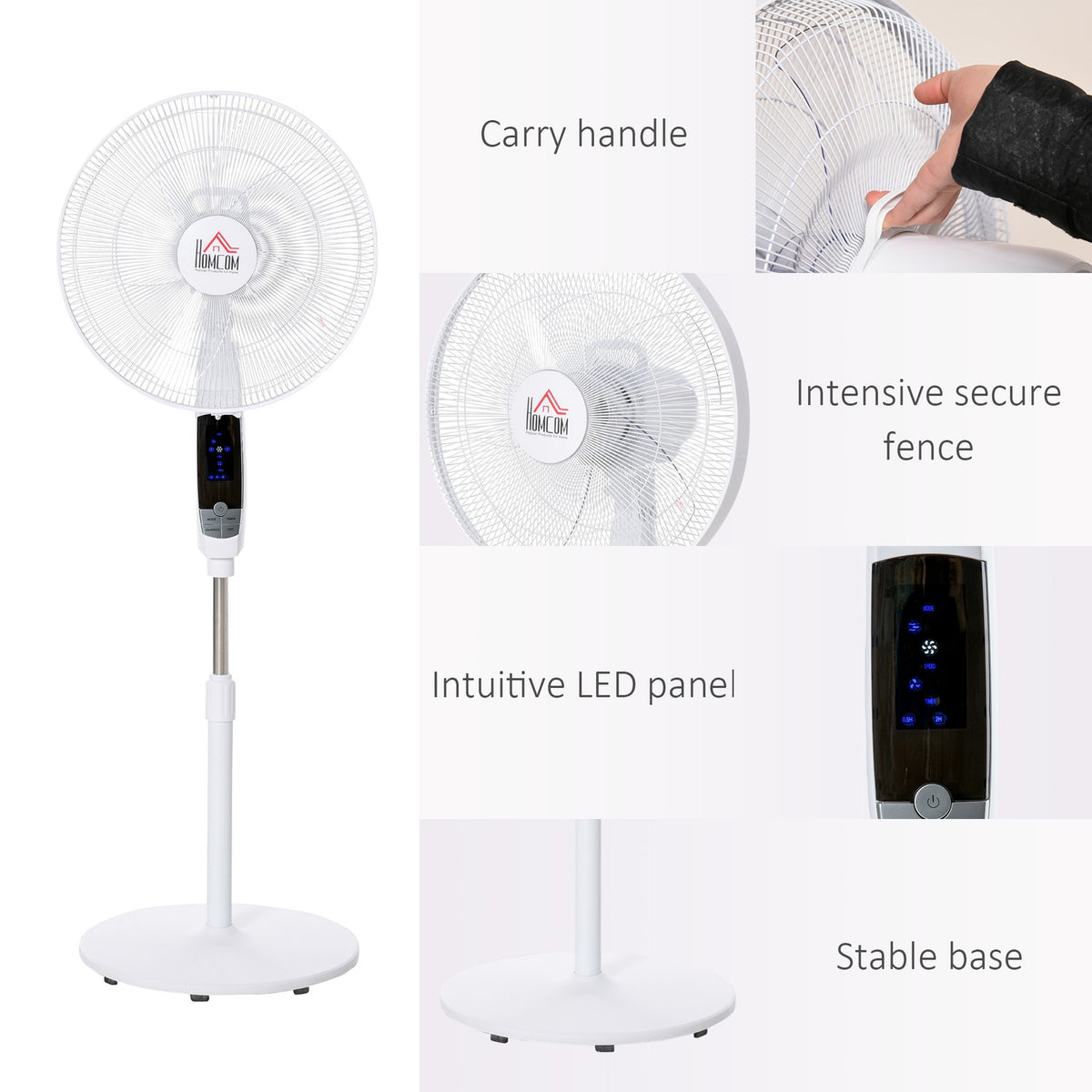 Pedestal Fan 138Cm White Fan With Timer, Remote Control, Height Adjustable, 3 Speeds, Steel