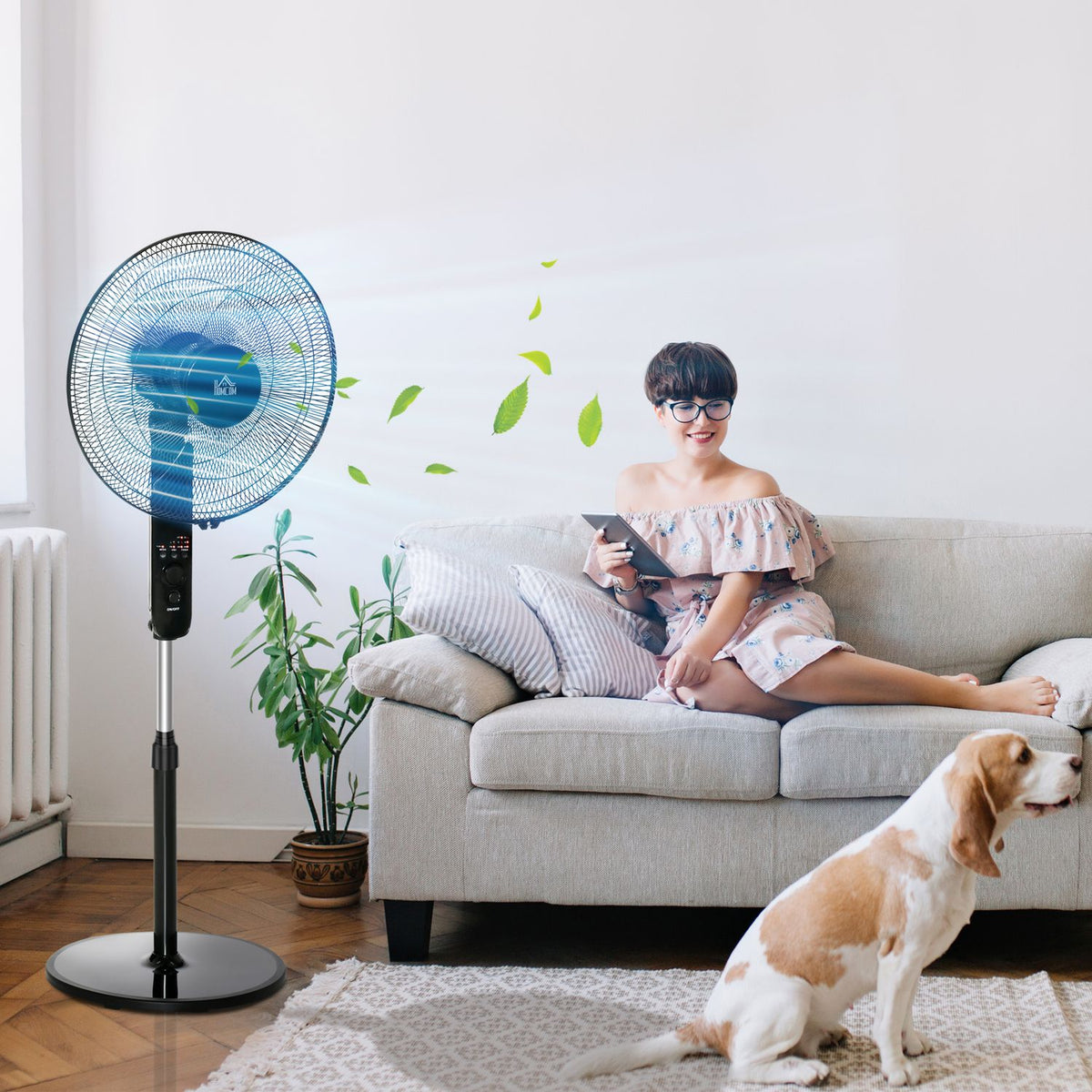Pedestal Fan With Remote Control, Height Adjustable, 3 Speed Levels, Metal, Adjustable Tilt Angle