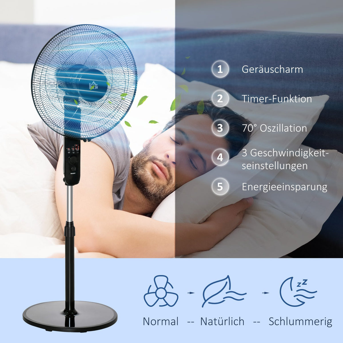 Pedestal Fan With Remote Control, Height Adjustable, 3 Speed Levels, Metal, Adjustable Tilt Angle