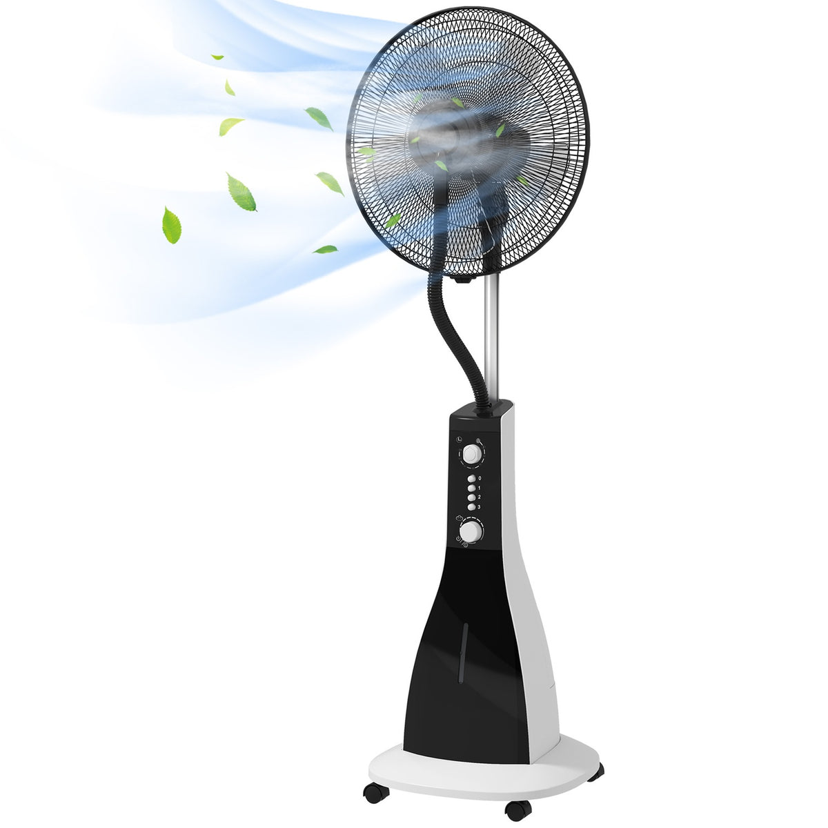 Pedestal Fan With Water, 90W Fan With Mist Function, 3 Modes, 3L Water Tank Capacity, Timer Function, Rollers, Oscillating, Black