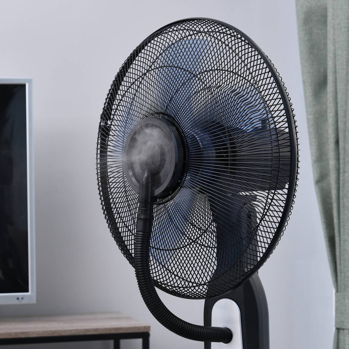 Pedestal Fan With Water Atomizer 2.8L, Mist Function, Adjustable Tilt Angle, Metal, Height 120Cm
