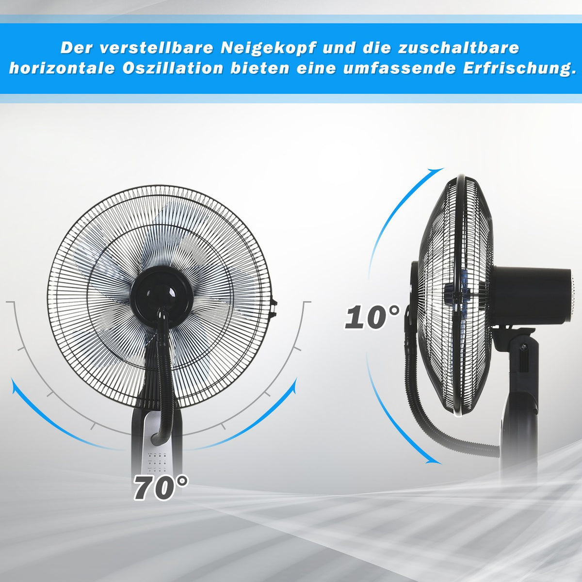 Pedestal Fan With Water Atomizer 2.8L, Mist Function, Adjustable Tilt Angle, Metal, Height 120Cm
