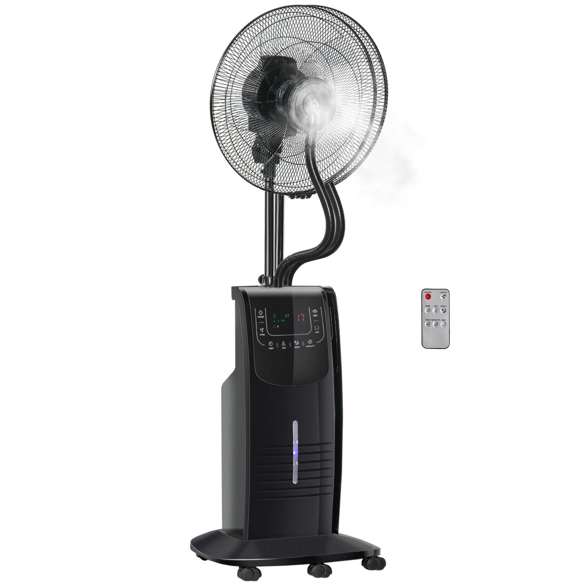 Pedestal Fan With Water Atomizer 3.1L, 3 Modes, Mist Function, Adjustable Tilt Angle, Steel, Black, Height 135Cm