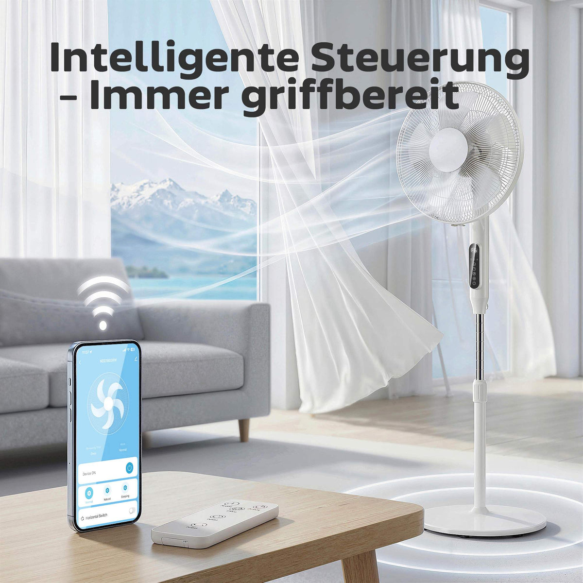 Pedestal Fan with Timer, Oscillation, Remote, White