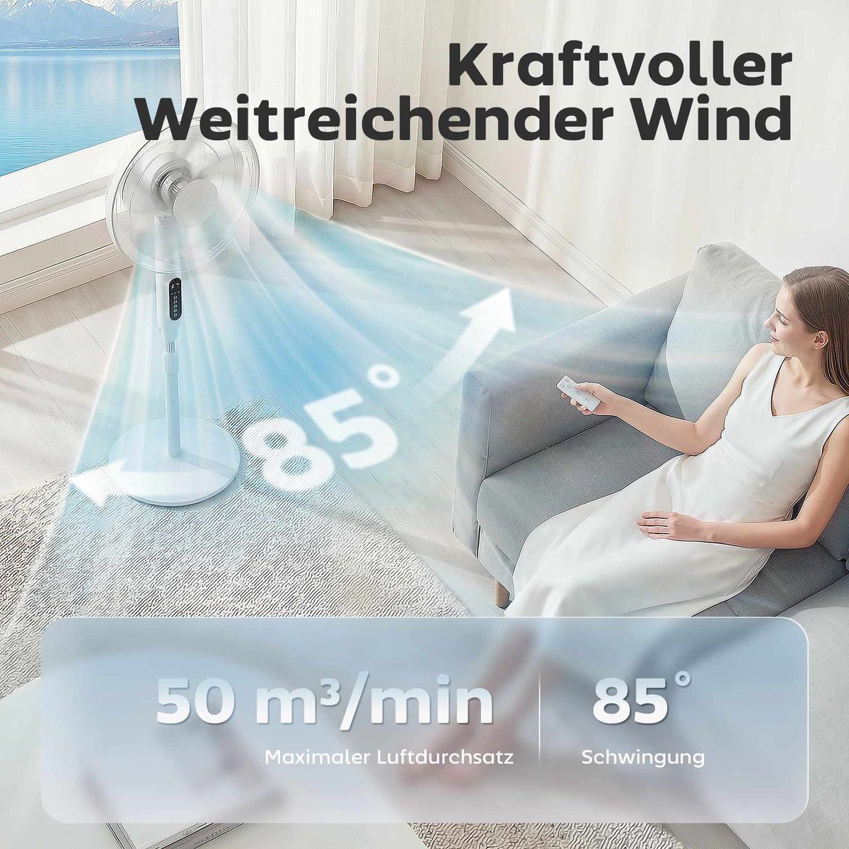 Pedestal Fan with Timer, Oscillation, Remote, White