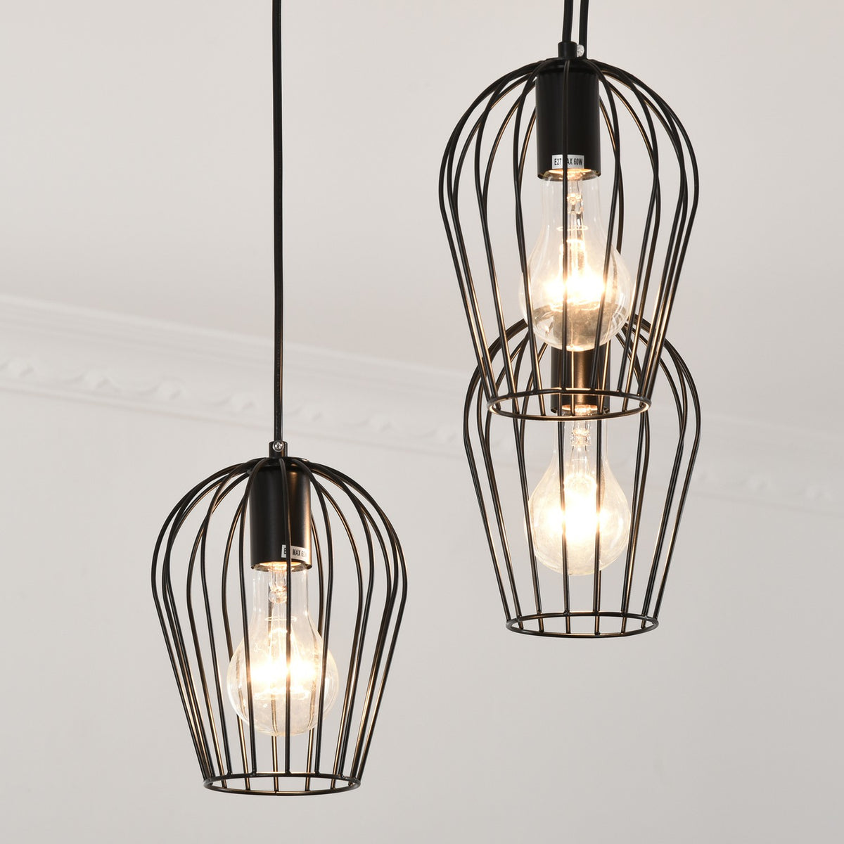 Pendant Light Modern, Geometric Hanging Lamp, Metal, Black, Ø38X145H Cm