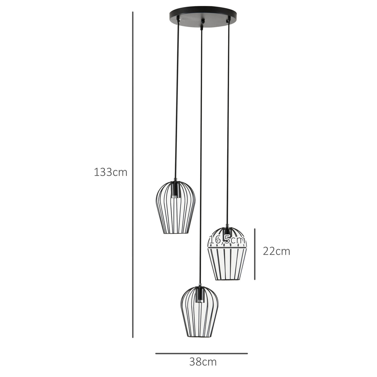 Pendant Light Modern, Geometric Hanging Lamp, Metal, Black, Ø38X145H Cm