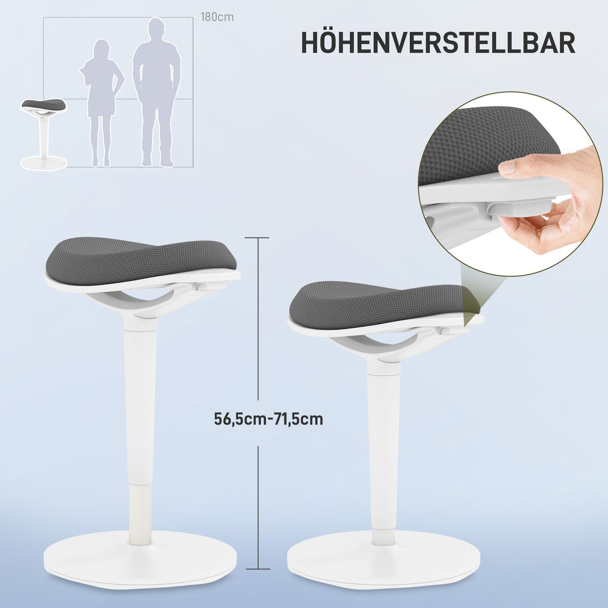 Pendulum Stool, Ergonomic Office Stool, Height Adjustable Work Stool, Swivel Chair for Office, Mesh, Grey