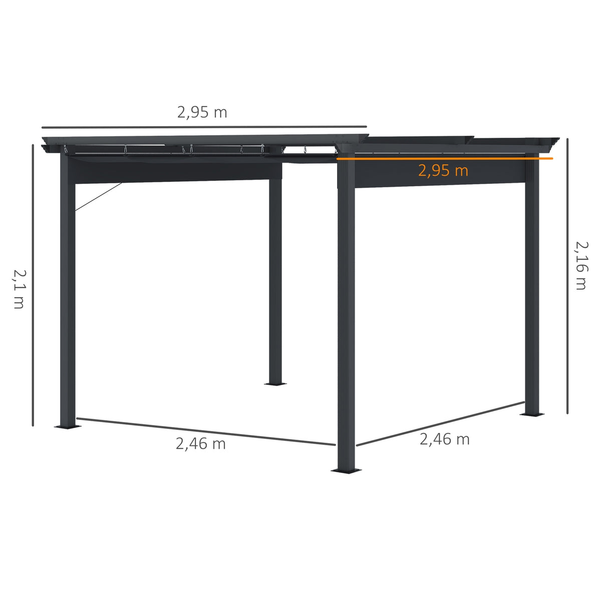 Pergola 2.95 X 2.95 M Gazebo Patio Canopy With Sliding Roof Aluminum Polyester Gray