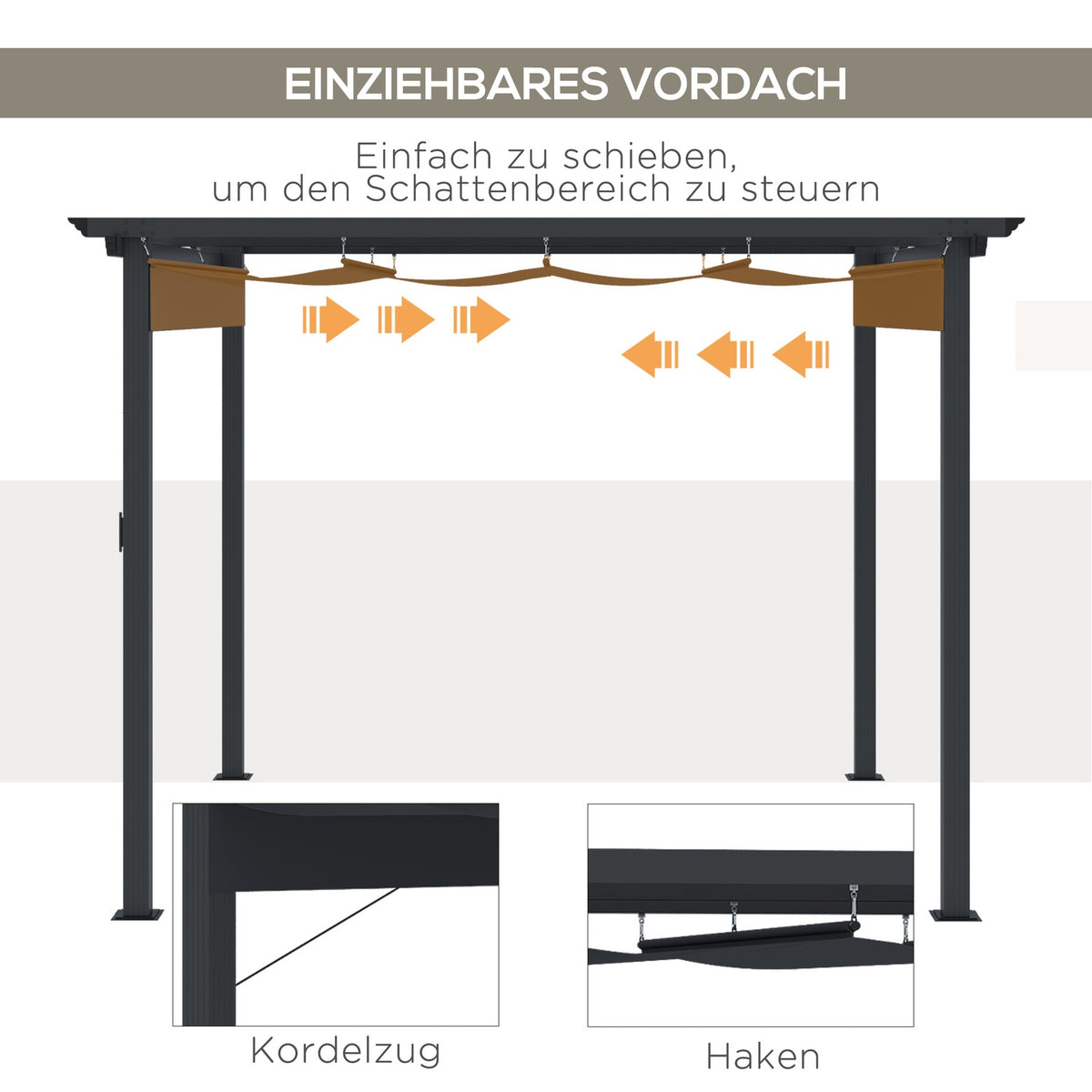 Pergola 2.95 X 2.95 M Gazebo Patio Canopy With Sliding Roof Aluminum Polyester Gray