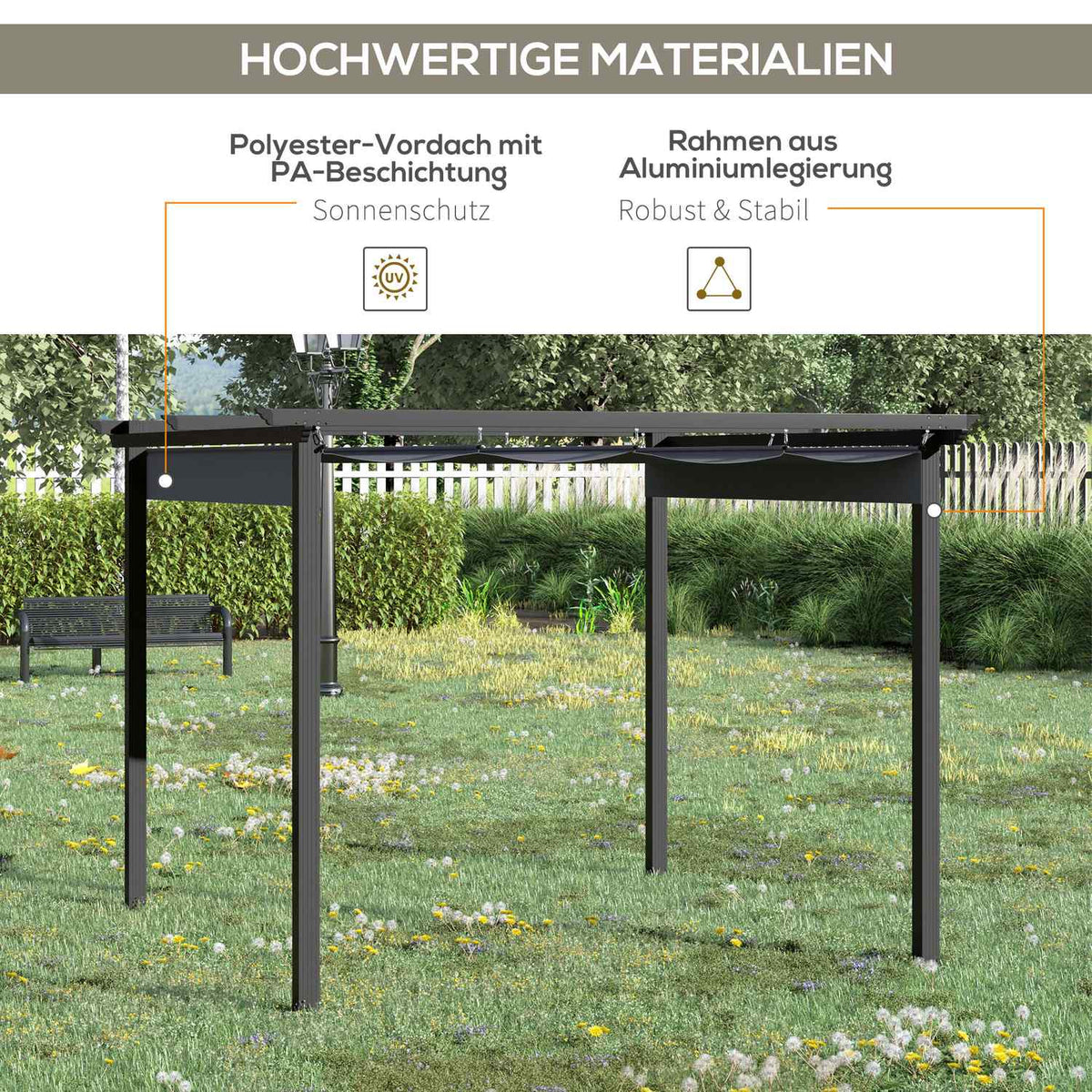 Pergola 2.95 X 2.95 M Gazebo Patio Canopy With Sliding Roof Aluminum Polyester Gray
