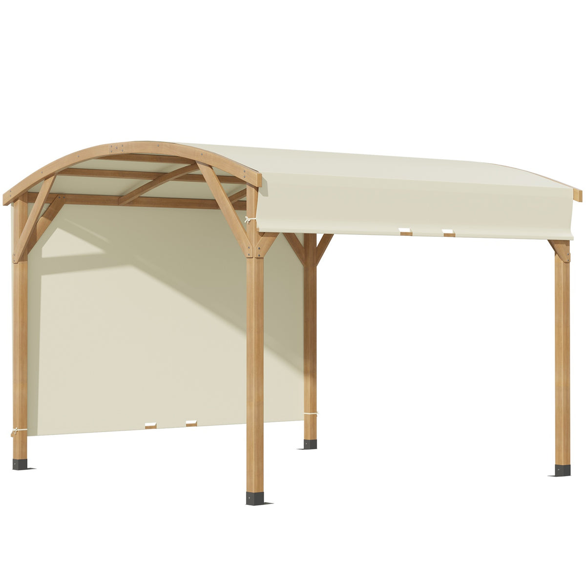 Pergola 3.2 X 3.08M Garden Gazebo Patio Canopy With Retractable Roof Uv Protection With Side Wall Solid Wood Cream