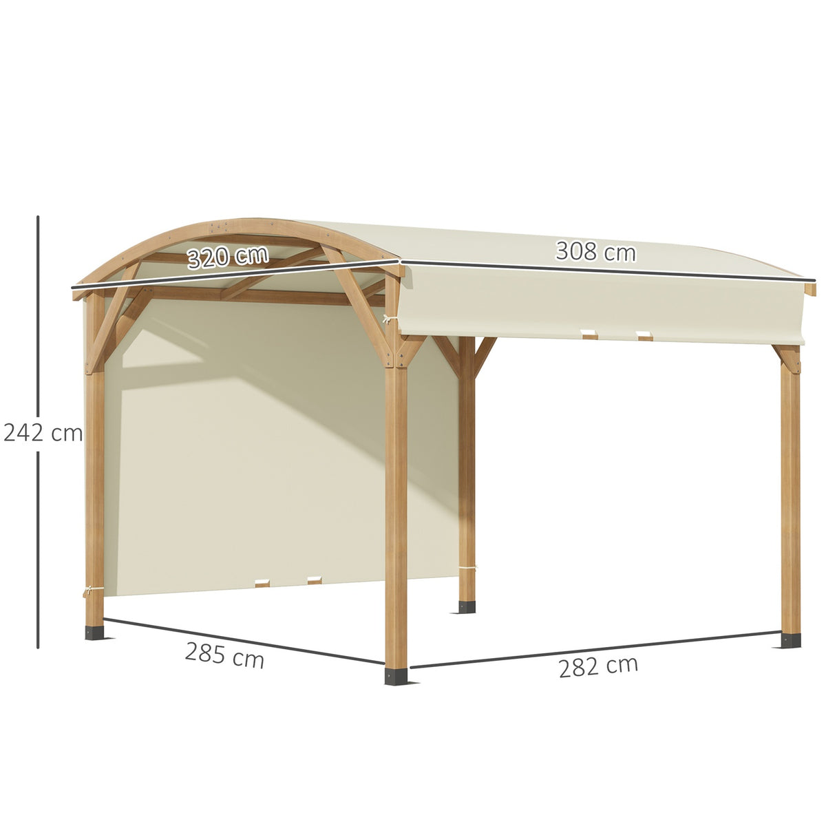 Pergola 3.2 X 3.08M Garden Gazebo Patio Canopy With Retractable Roof Uv Protection With Side Wall Solid Wood Cream