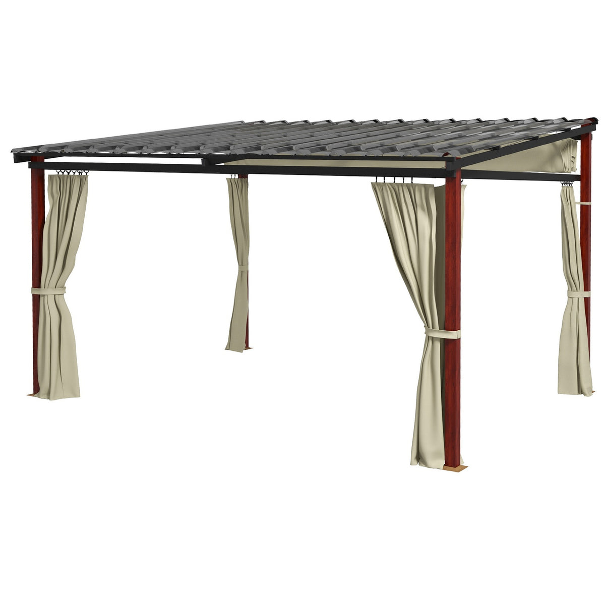 Pergola 3.5x3m pavilion with side walls, windproof, height-adjustable, retractable roof, beige for garden & terrace
