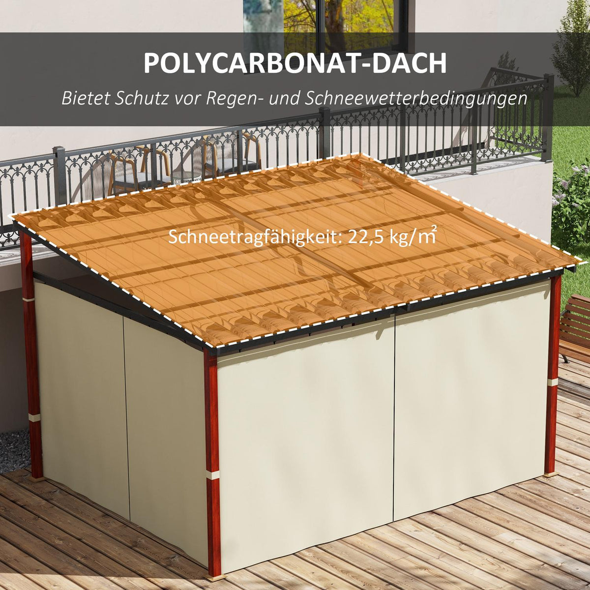 Pergola 3.5x3m pavilion with side walls, windproof, height-adjustable, retractable roof, beige for garden & terrace