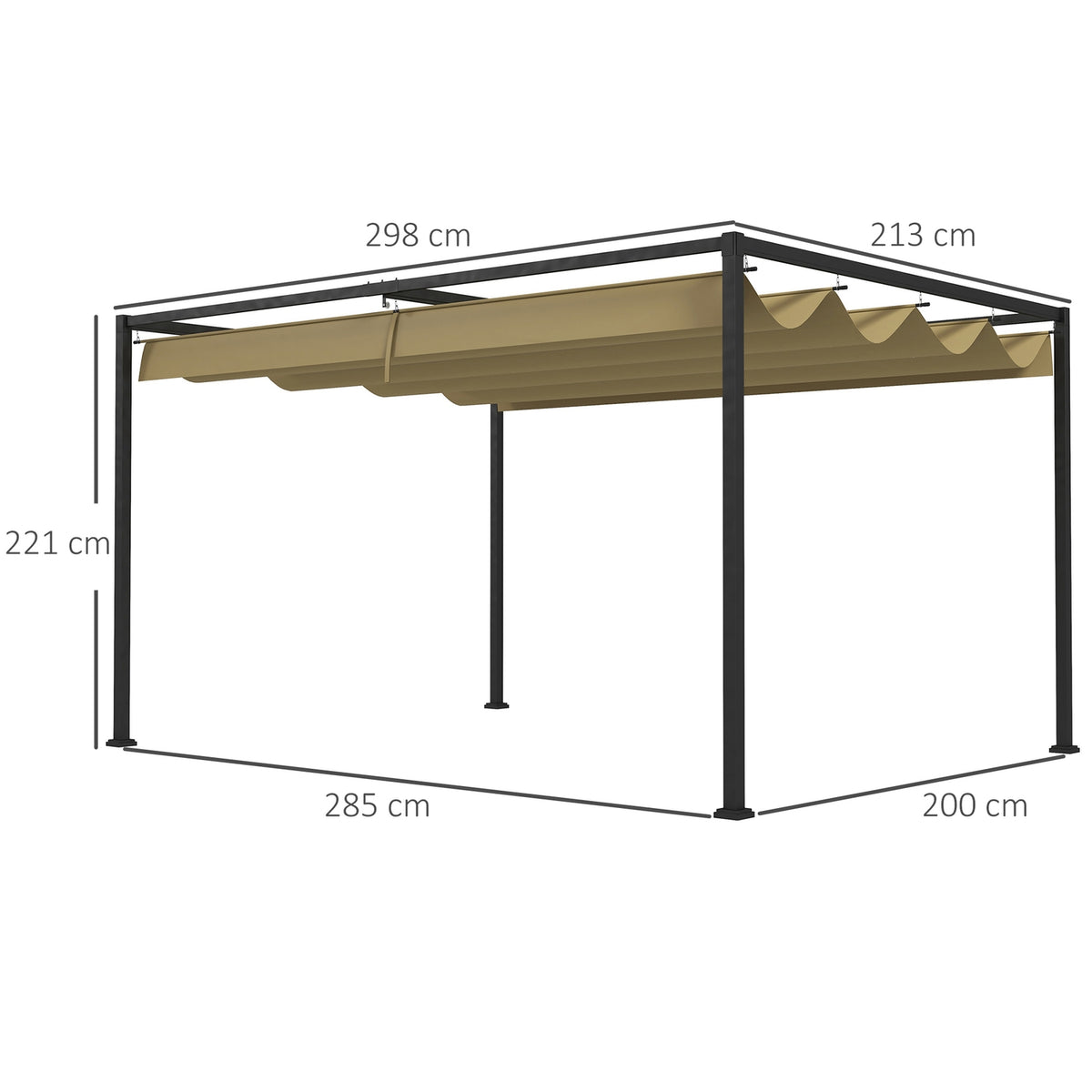 Pergola 3x2m Garden Pavilion, Patio Roofing Made of Metal, Garden Pavilion with Adjustable Roof, Freestanding, Sun Protection for Terrace and Garden, Khaki