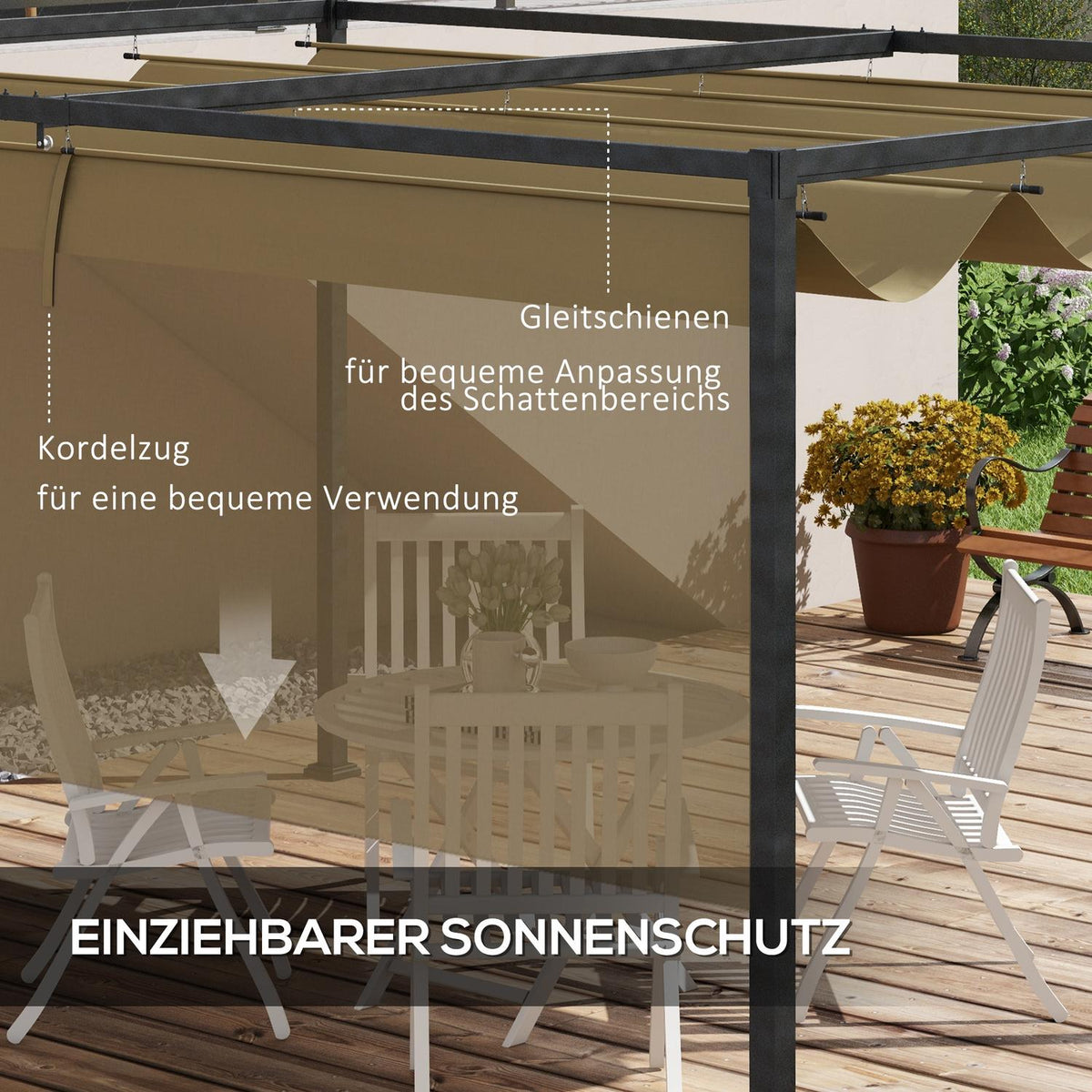 Pergola 3x2m Garden Pavilion, Patio Roofing Made of Metal, Garden Pavilion with Adjustable Roof, Freestanding, Sun Protection for Terrace and Garden, Khaki