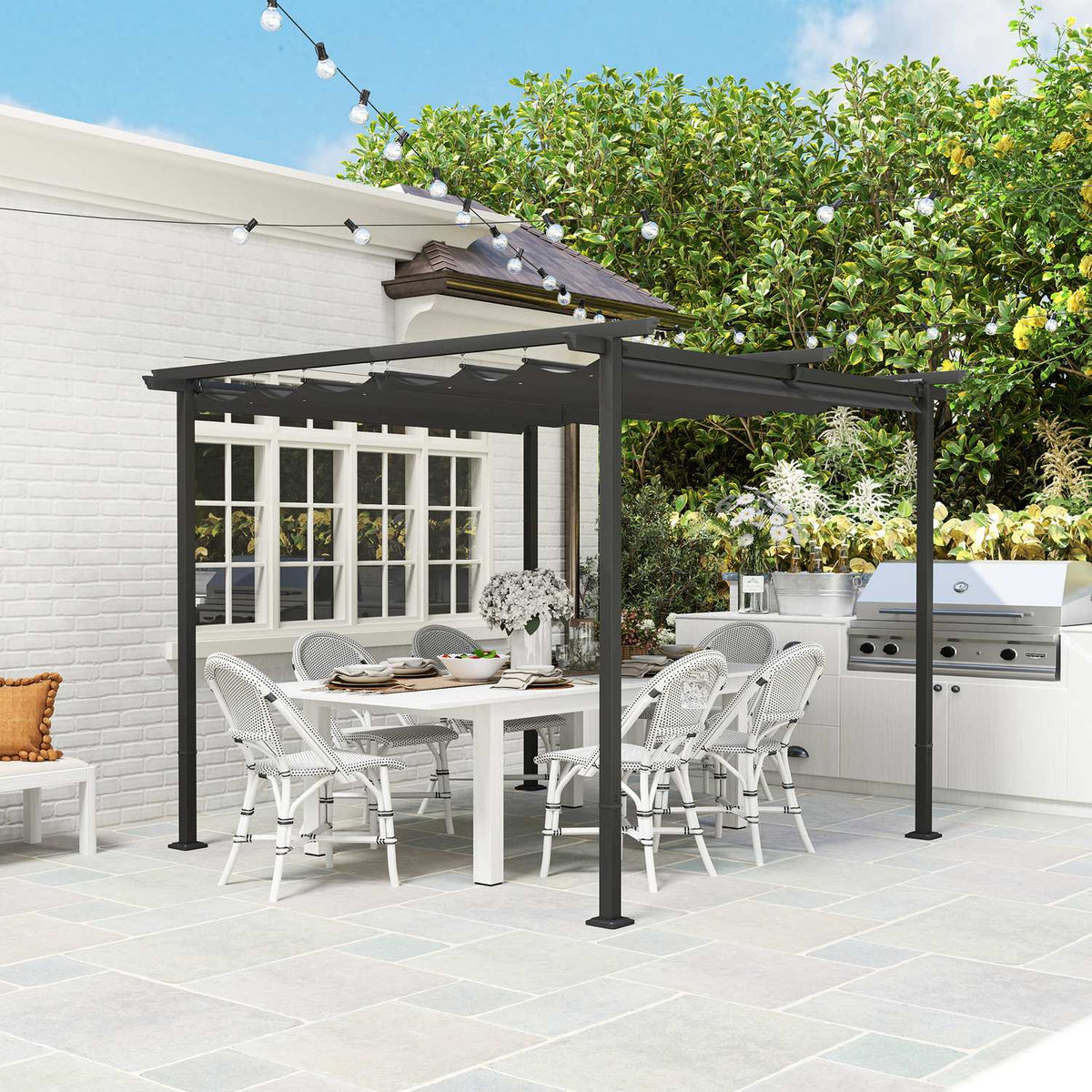 Pergola 3x3m garden pavilion patio roof made of metal, garden pavilion with adjustable roof, UV protection 30+ free-standing sun protection for terrace and garden, dark gray