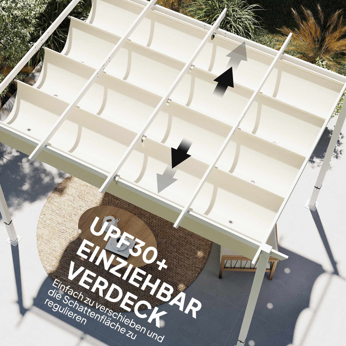 Pergola 3x4 m with Retractable UV30+ Canopy, Beige