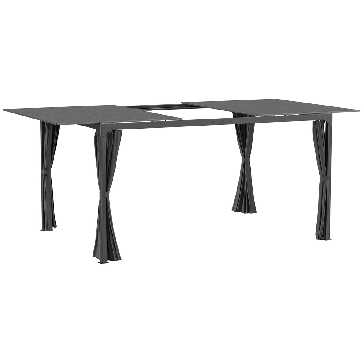 Pergola 4.2x2.95m terrace pavilion with extendable roof & curtains, steel + aluminum, dark gray