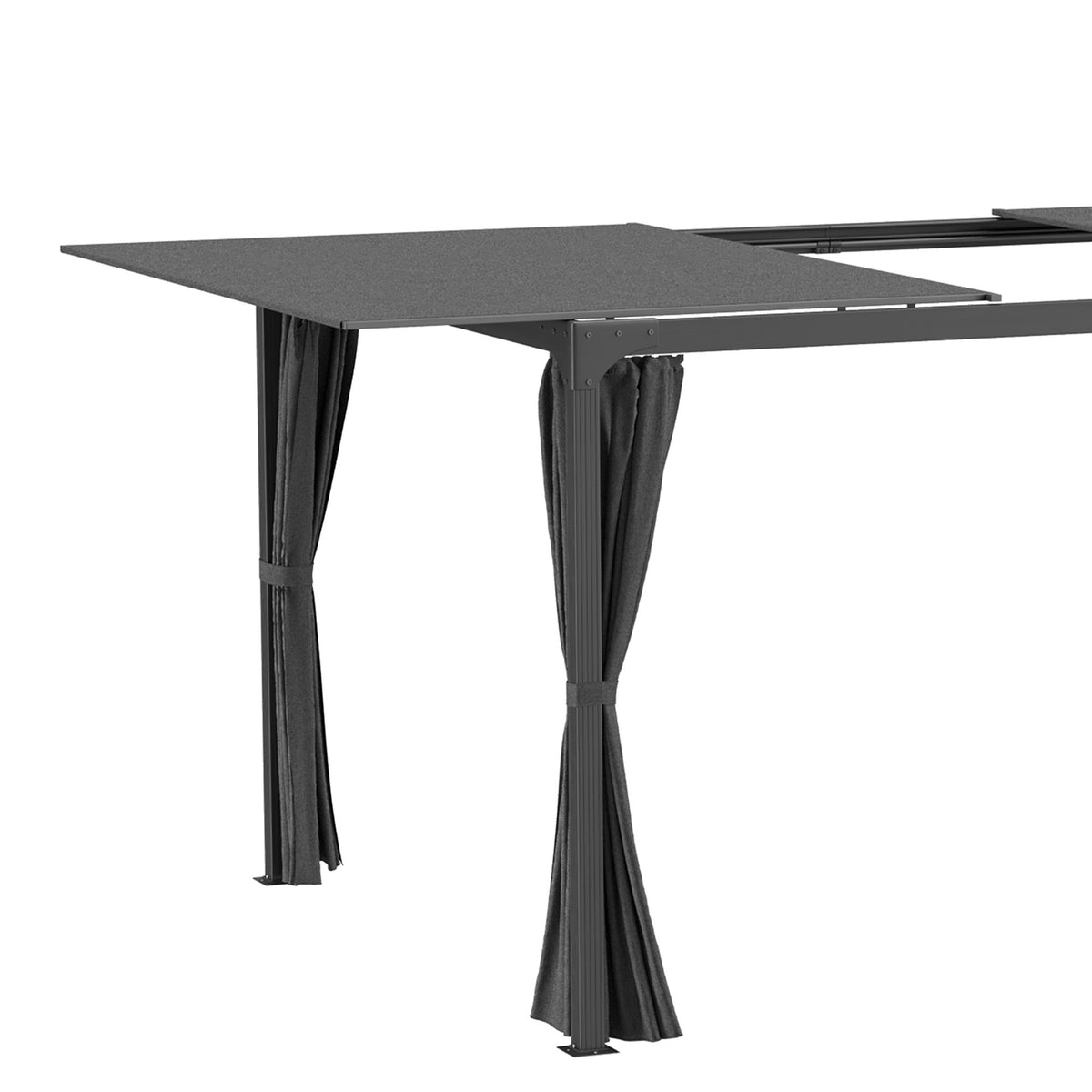 Pergola 4.2x2.95m terrace pavilion with extendable roof & curtains, steel + aluminum, dark gray
