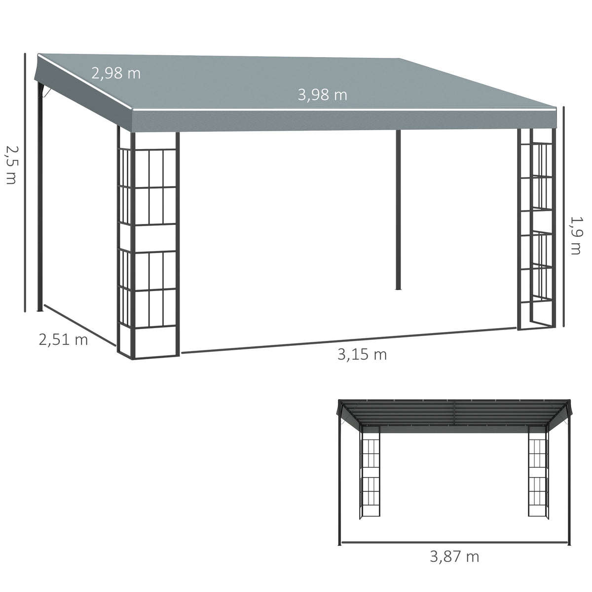 Pergola 4 X 3 M Garden Gazebo Gazebo Canopy Tent Metal Polyester Grey