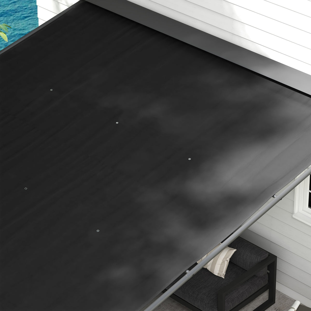 Pergola 4X3M Weatherproof Patio Canopy, Wall Mounted, Adjustable Roof, Steel, Dark Grey